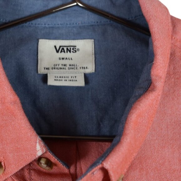 VANS Men's Button Up Shirt Oxford fabric Red Fish All Over Print Size Small - Picture 9 of 9